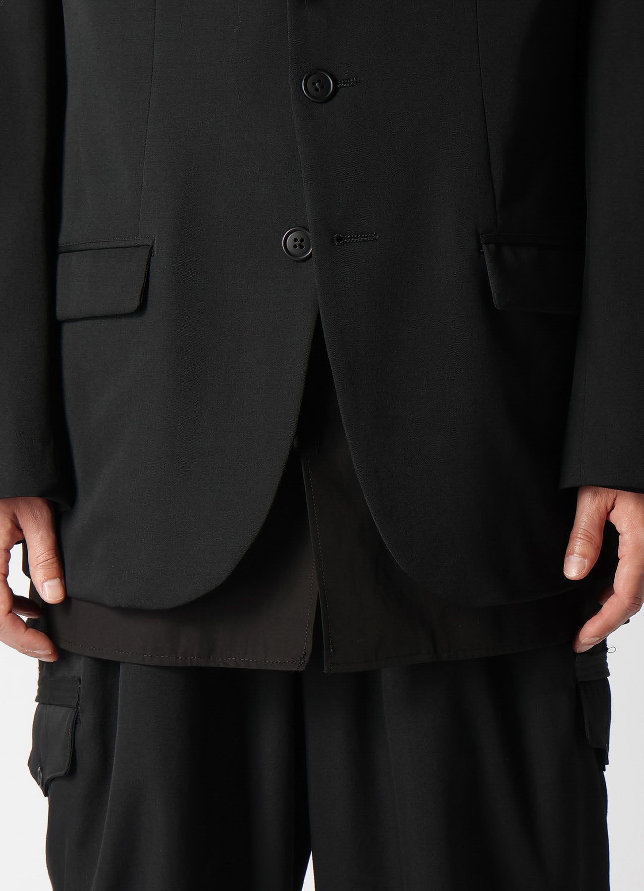 WOOL GABARDINE 3-BUTTONS JACKET WITH DECORATIVE CLOTH