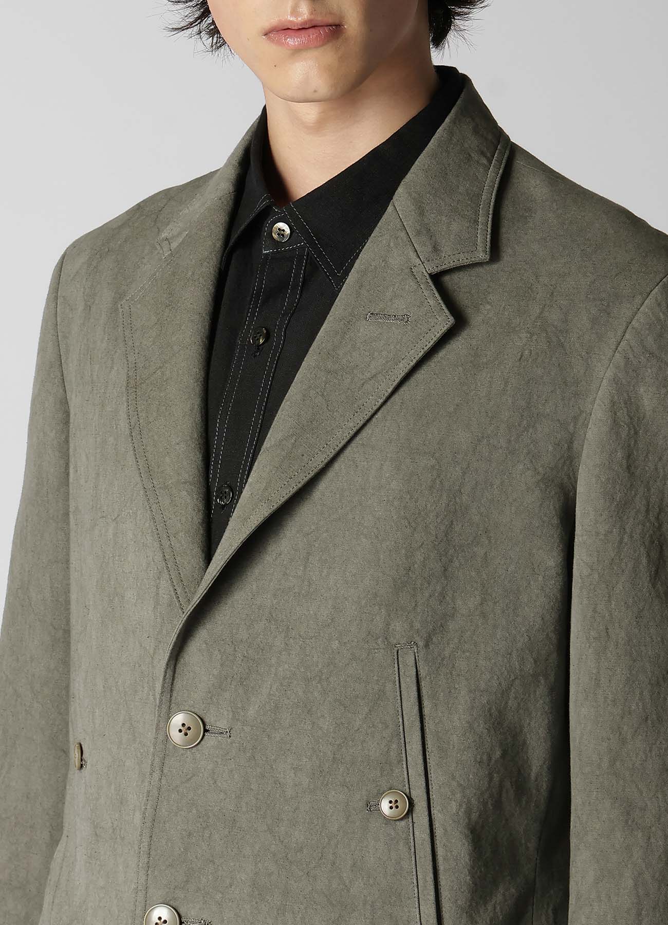 COTTON LINEN SULFIDED OZONE JACKET WITH 4POCKETS AND DOUBLE STITCH