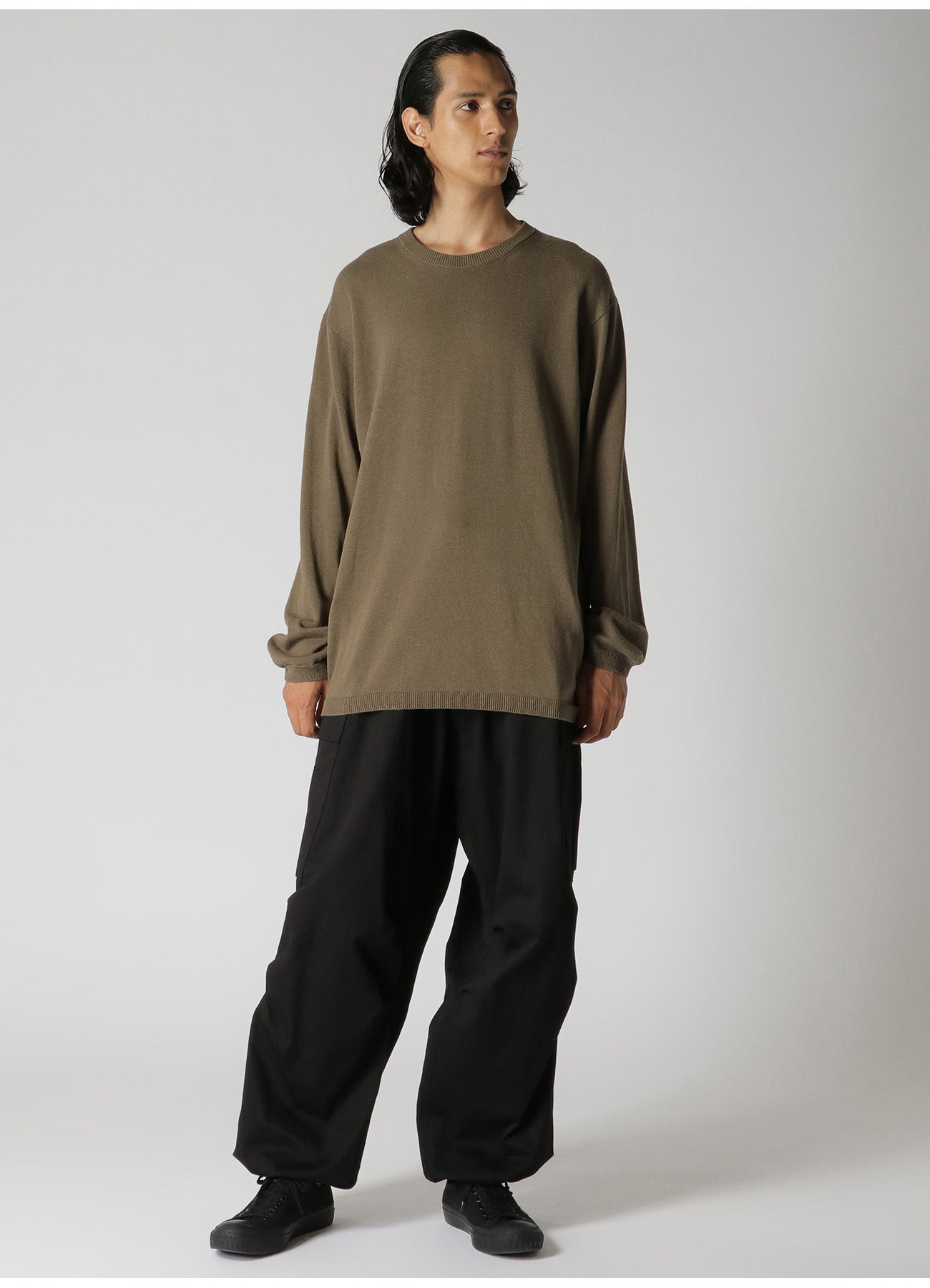 12G PLAIN STITCH ROUND-NECK LONG-SLEEVED KNIT