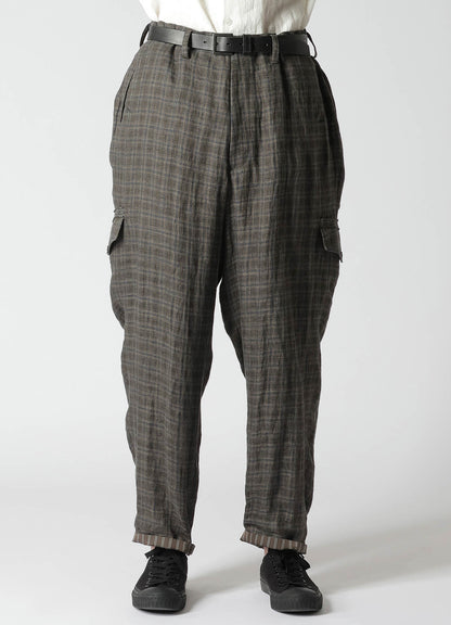 LINEN CROSS PLAID SUSPENDER PANTS