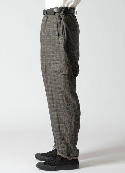 LINEN CROSS PLAID SUSPENDER PANTS