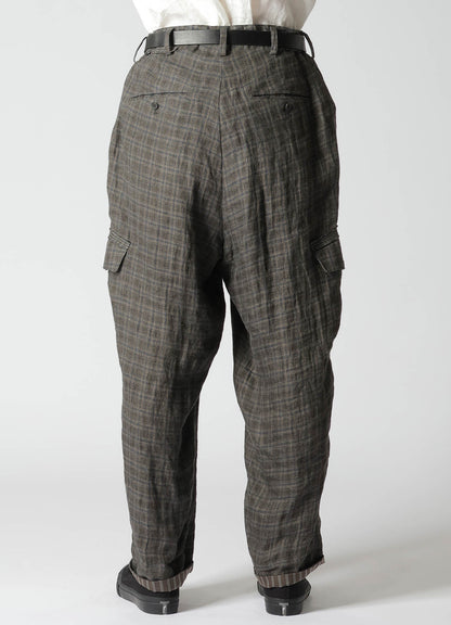 LINEN CROSS PLAID SUSPENDER PANTS