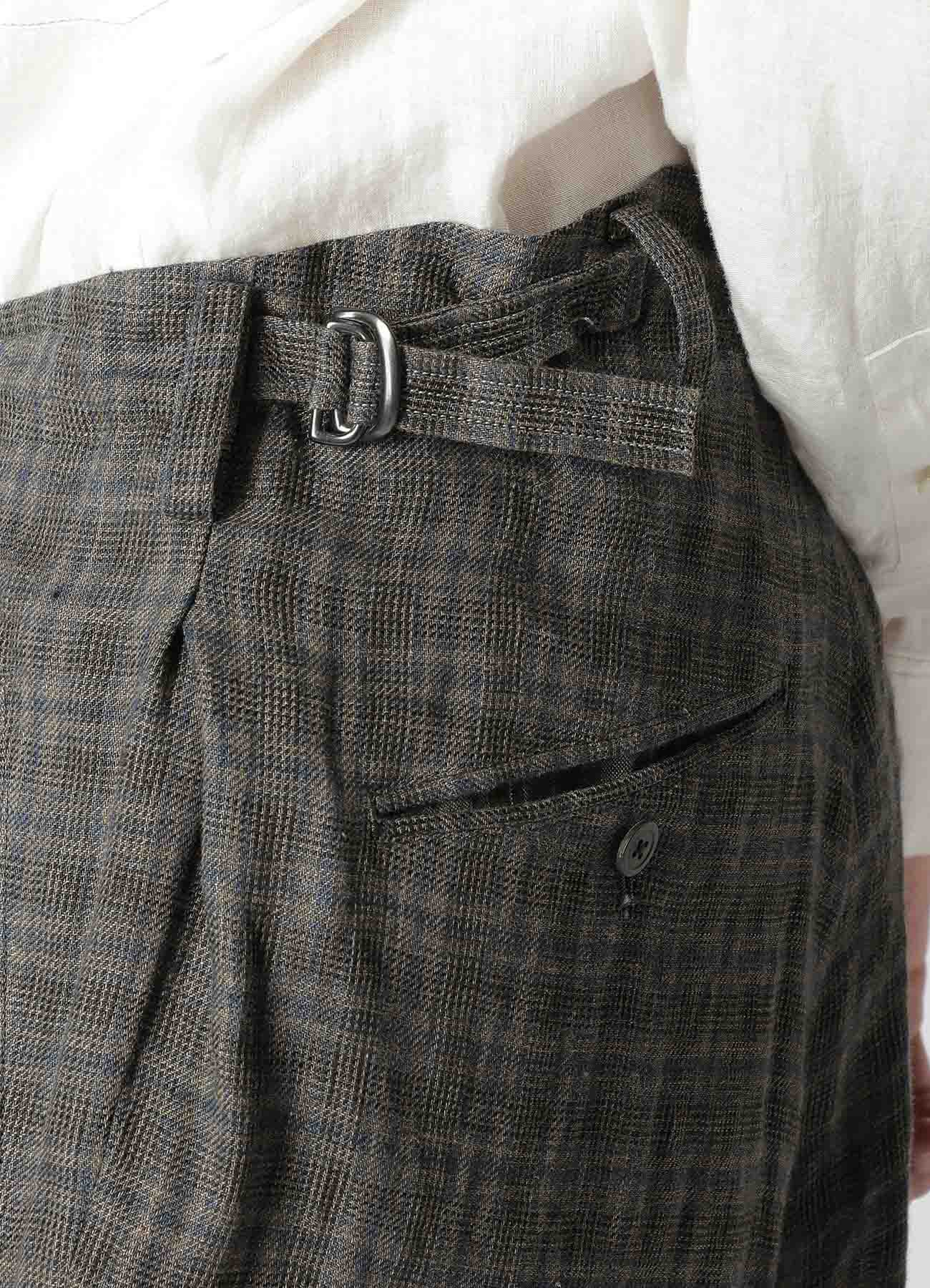 LINEN CROSS PLAID SUSPENDER PANTS