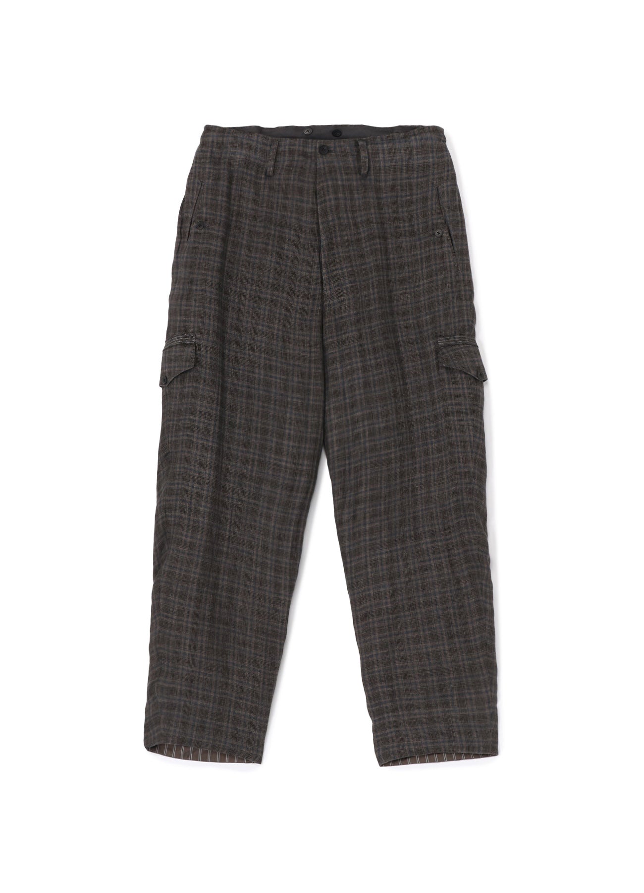 LINEN CROSS PLAID SUSPENDER PANTS