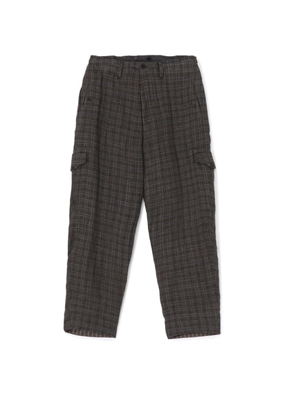 LINEN CROSS PLAID SUSPENDER PANTS