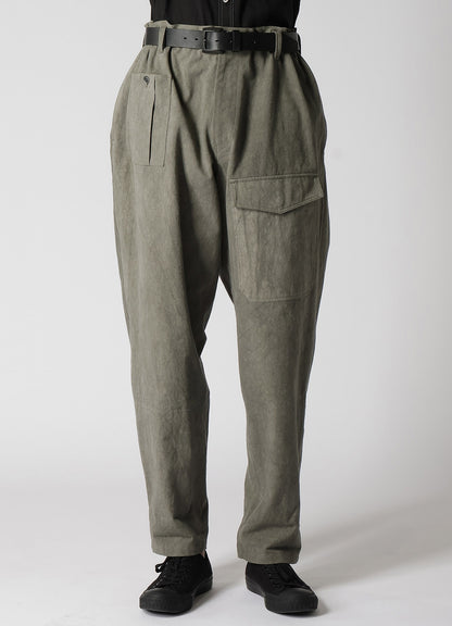 COTTON LINEN SULFIDED OZONE WORK PANTS WITH STRING