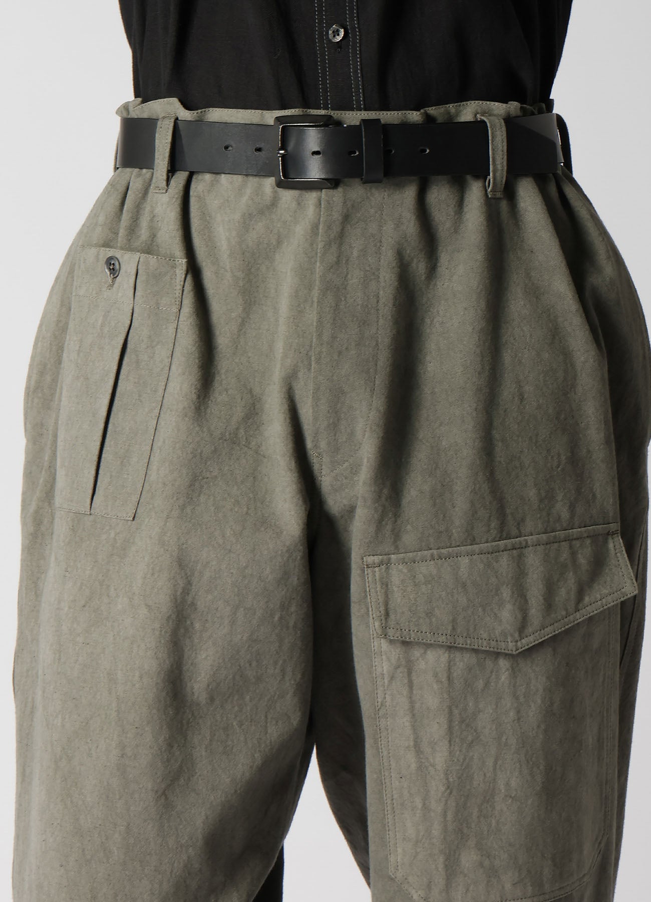 COTTON LINEN SULFIDED OZONE WORK PANTS WITH STRING