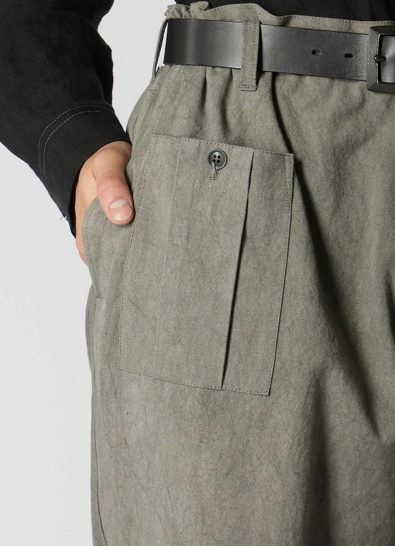 COTTON LINEN SULFIDED OZONE WORK PANTS WITH STRING