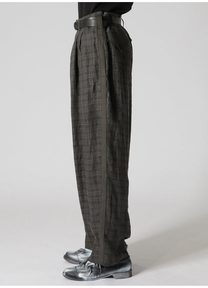 LINEN TWILL PLAID PANTS WITH SIDE TAPE