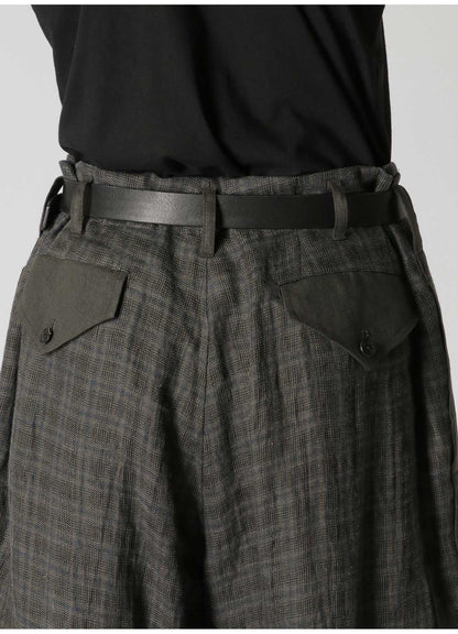 LINEN TWILL PLAID PANTS WITH SIDE TAPE