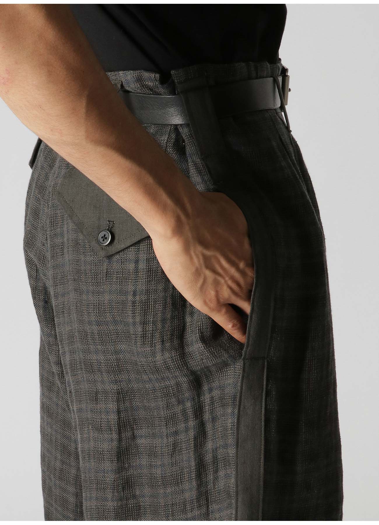 LINEN TWILL PLAID PANTS WITH SIDE TAPE