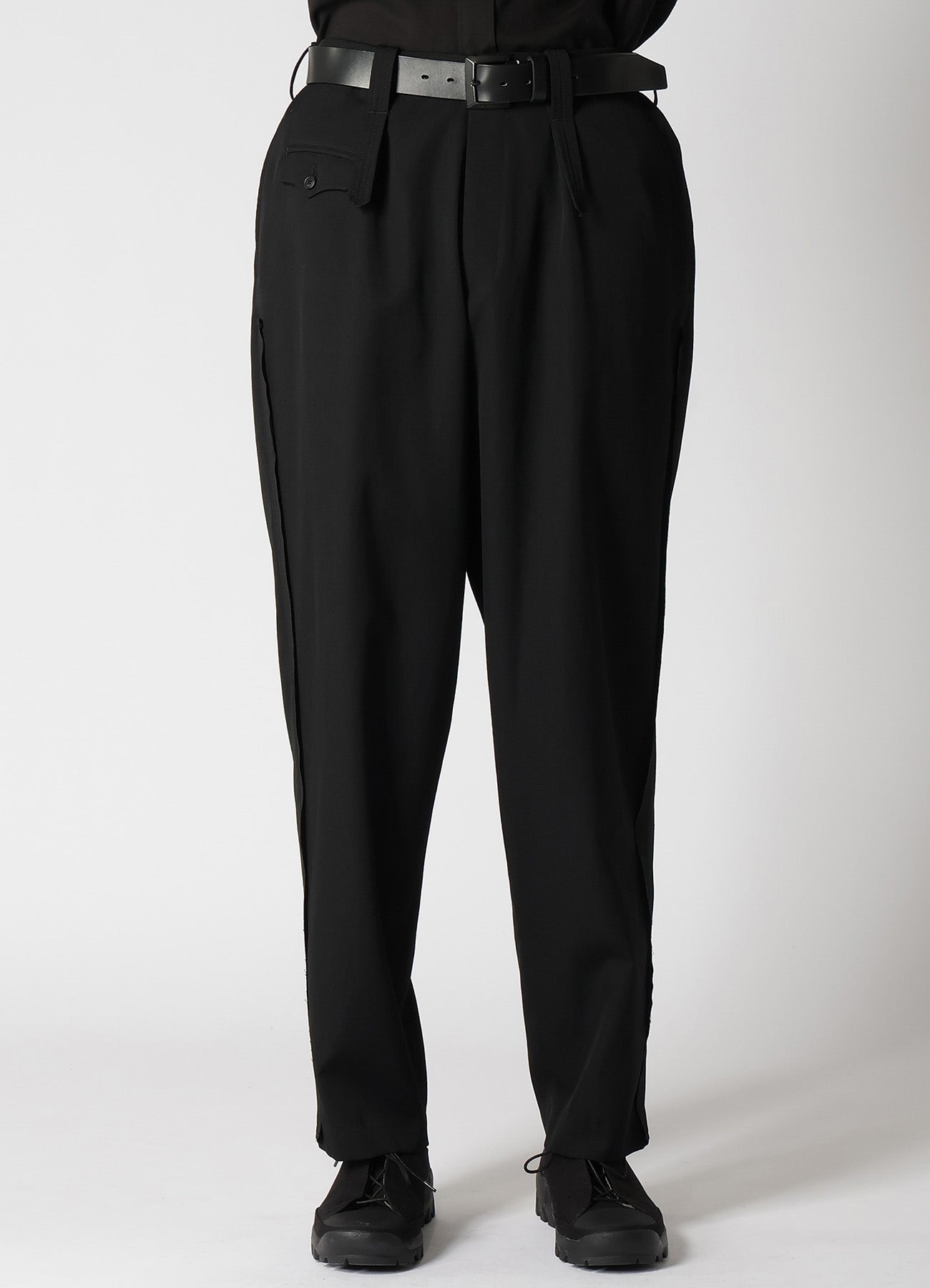 WOOL GABARDINE PANTS WITH DECORATIVE CLOTH