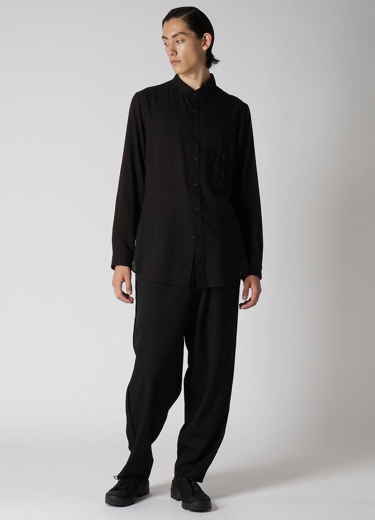 WOOL GABARDINE PANTS WITH DECORATIVE CLOTH