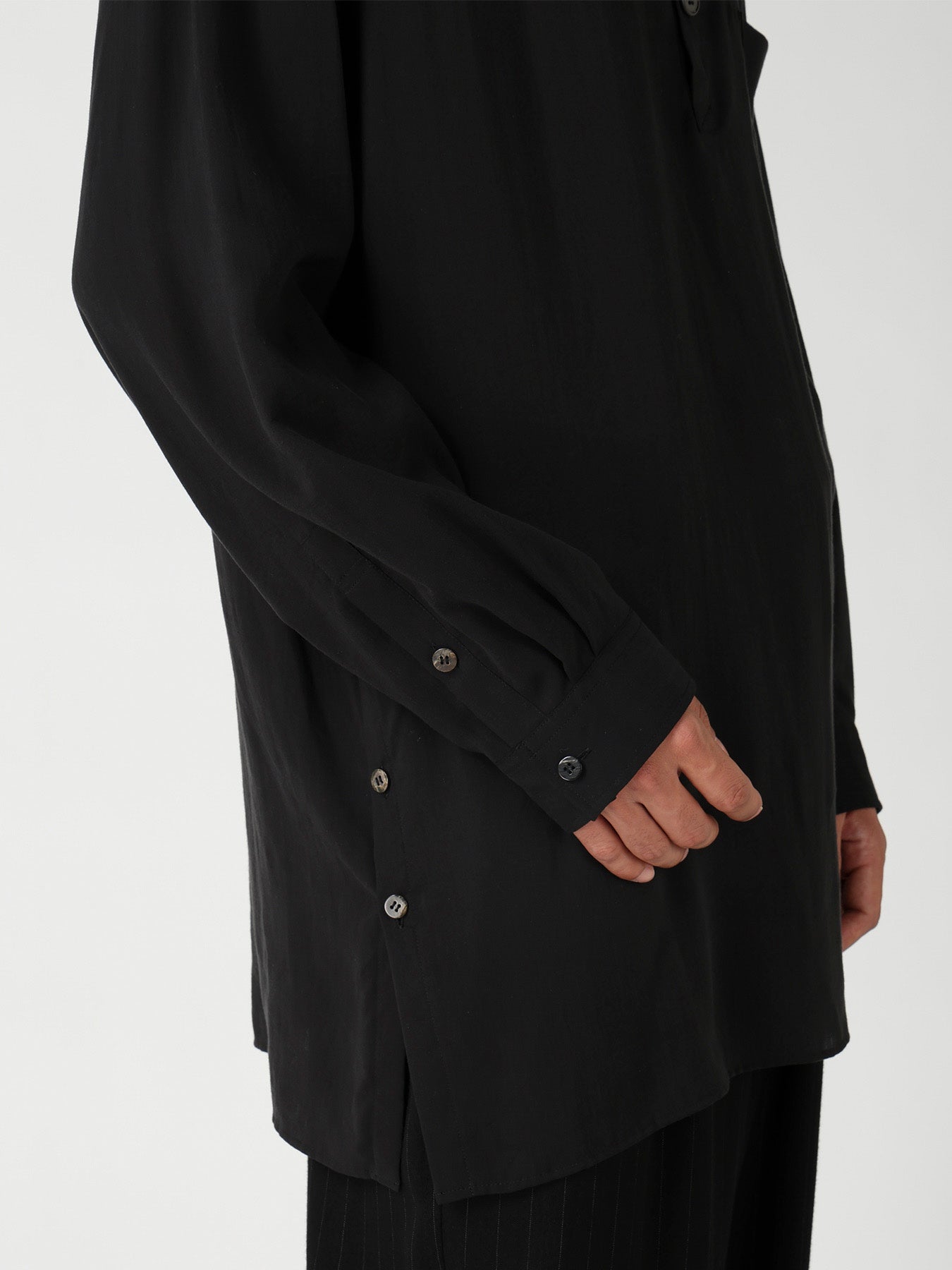 CELLULOSE LAWN STAND COLLAR SHIRT