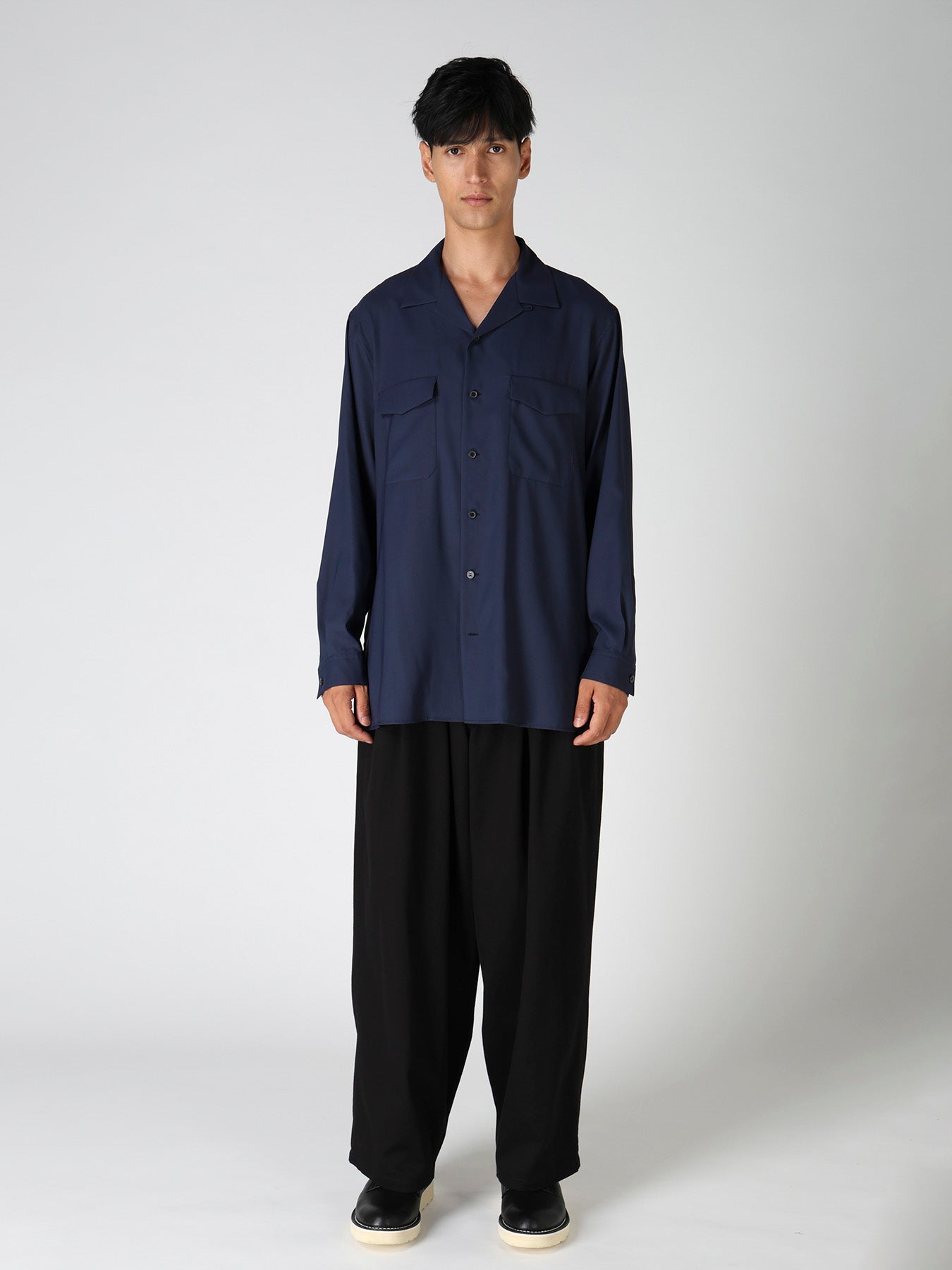 Yohji Yamamoto POUR HOMME 半袖キュプラシャツ（紺） OPEN-COLLAR FLAP POCKET SHIRT – THE SHOP YOHJI YAMAMOTO