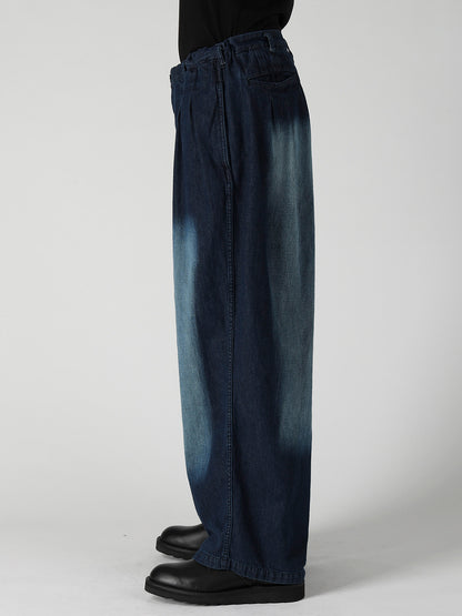 SPOTTED DENIM 12 TUCKS PANTS