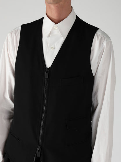 WOOL GABARDINE FRONT ZIP VEST