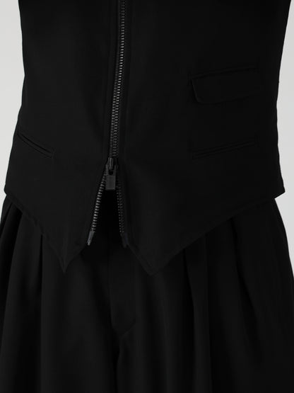 WOOL GABARDINE FRONT ZIP VEST