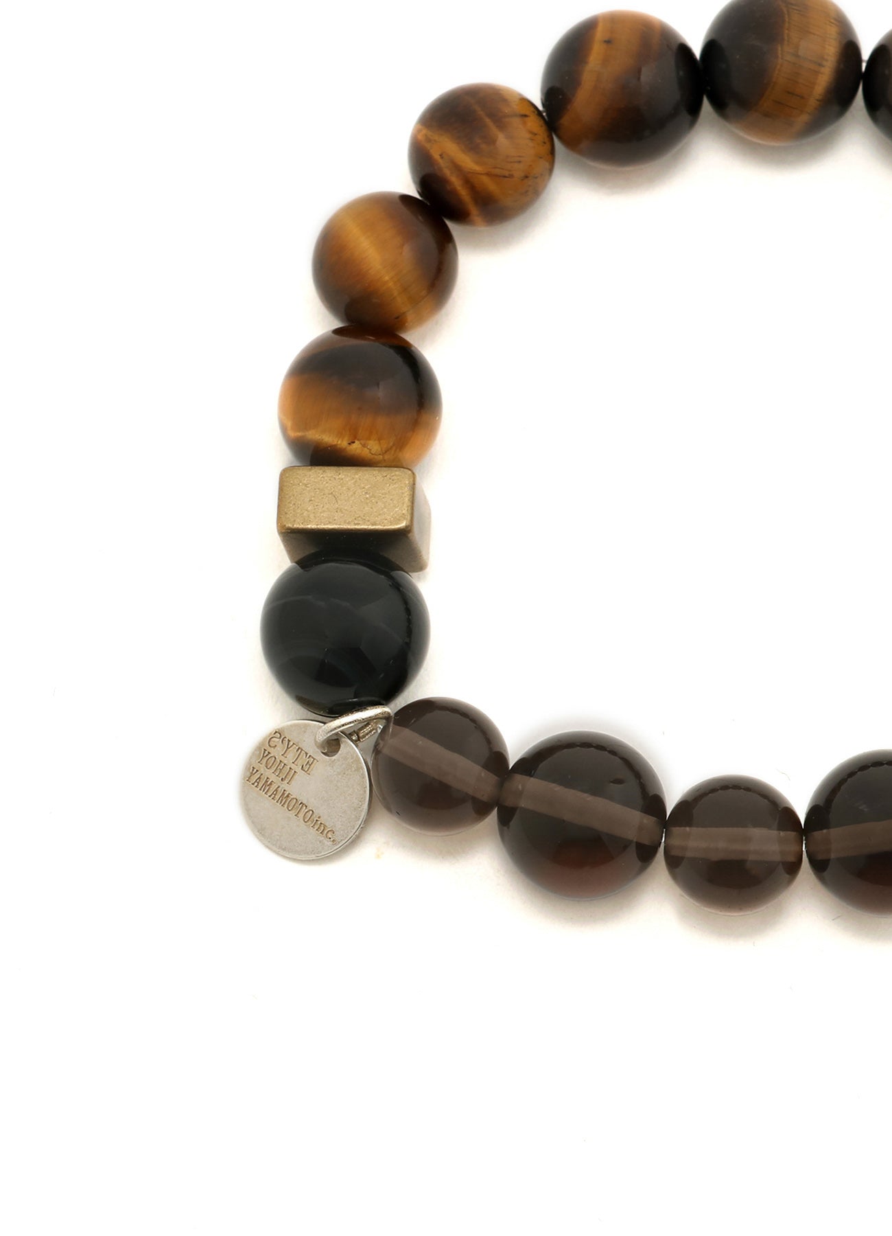 TIGER'S EYE+SMOKY QUARTZ BRASS BRACELET