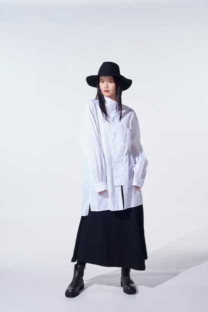 COTTON BROAD MULTI-BUTTONED SLEEVES STAND COLLAR SHIRT