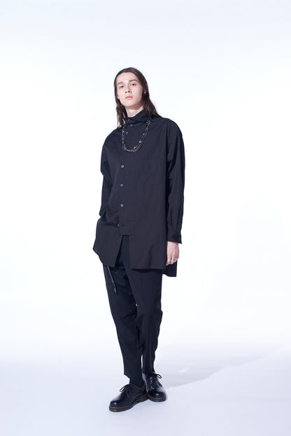 COTTON BROAD MULTI-BUTTONED SLEEVES STAND COLLAR SHIRT