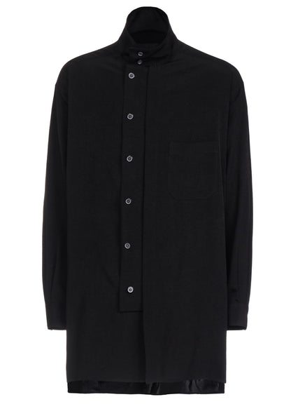 CREPE de CHINE MULTI-BUTTONED SLEEVES STAND COLLAR SHIRT