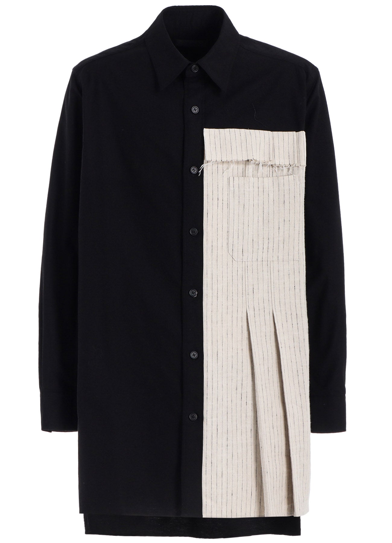 COTTON TWILL SHIRT WITH STRIPED PLEATED FABRIC