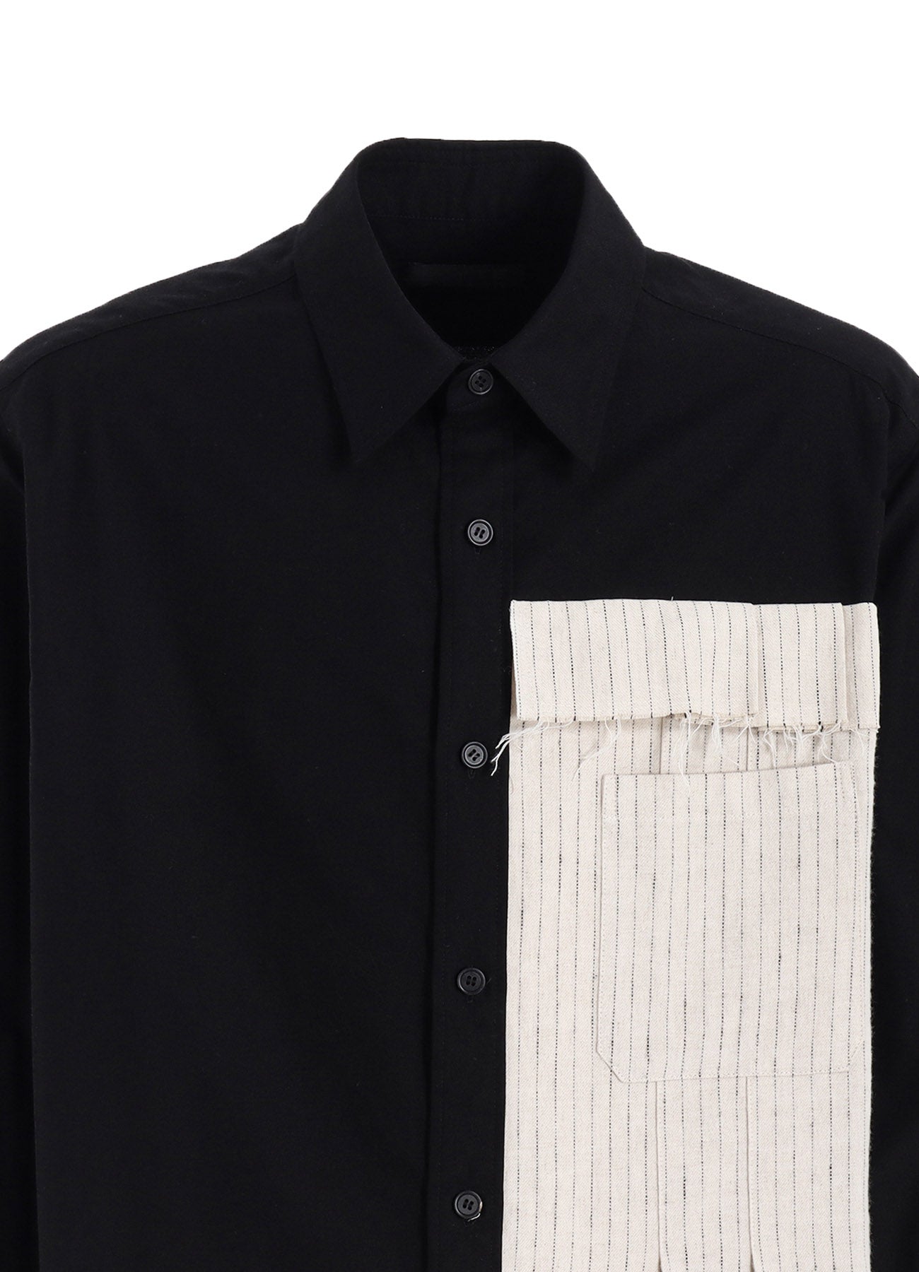 COTTON TWILL SHIRT WITH STRIPED PLEATED FABRIC