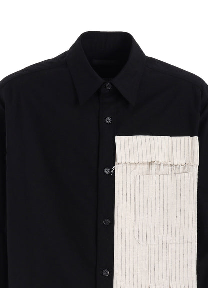 COTTON TWILL SHIRT WITH STRIPED PLEATED FABRIC