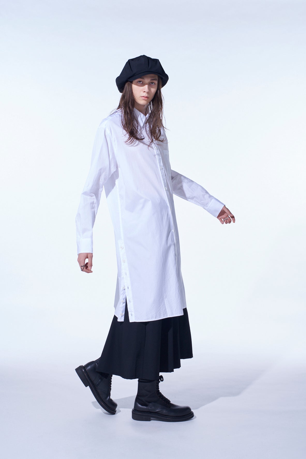 COTTON BROAD BUTTON SLITS LONG SHIRT