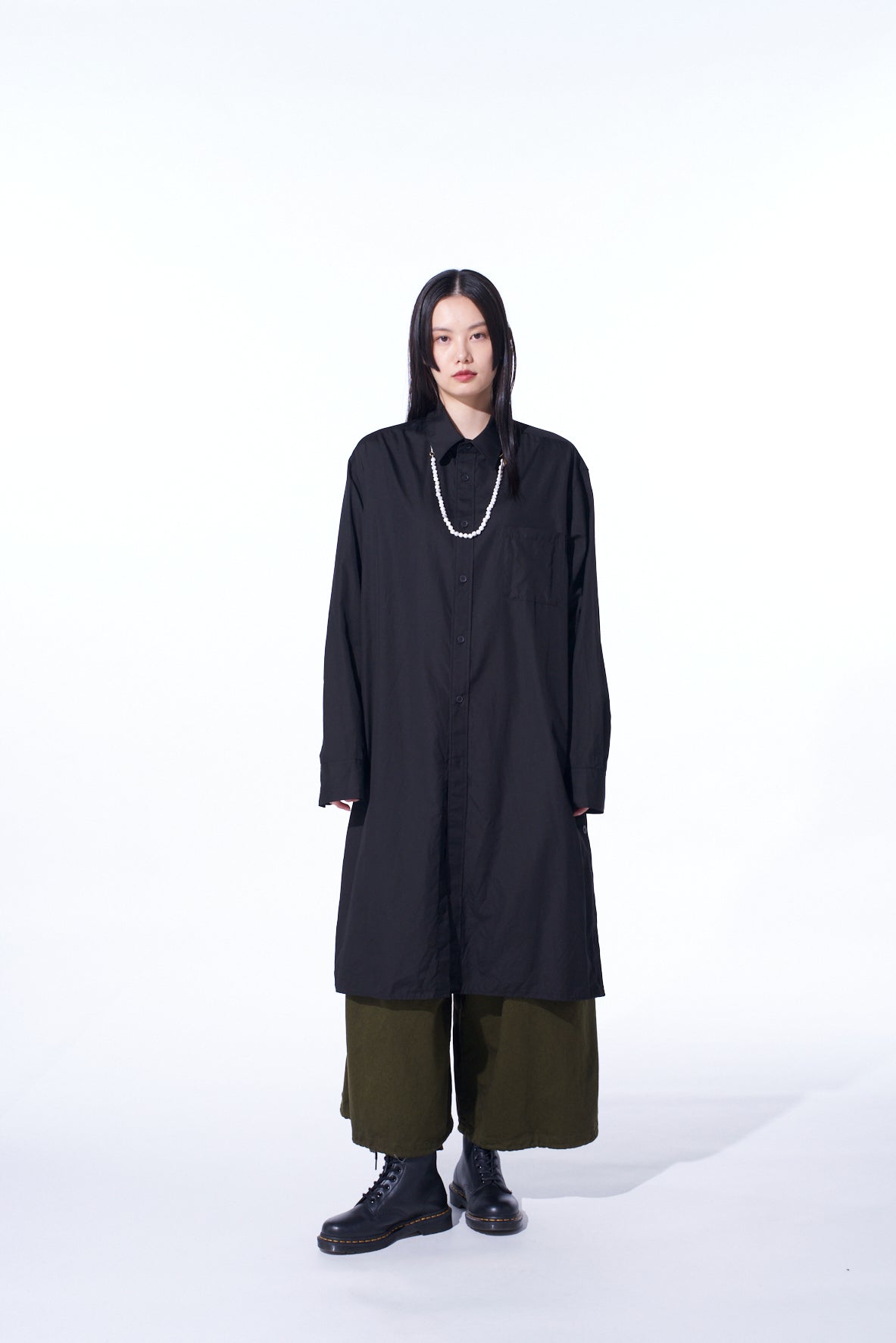 COTTON BROAD BUTTON SLITS LONG SHIRT