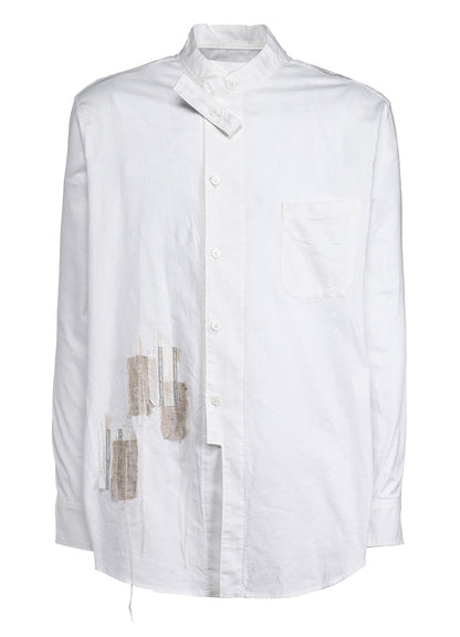 COTTON TWILL "BORO"APPLIQUE STAND COLLAR SHIRT