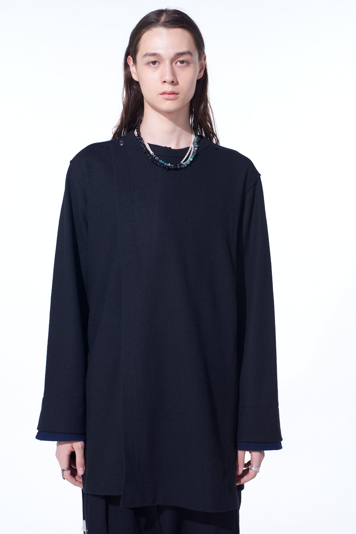 AIRY JERSEY FRONT LAYER BAND COLLER SHIRT