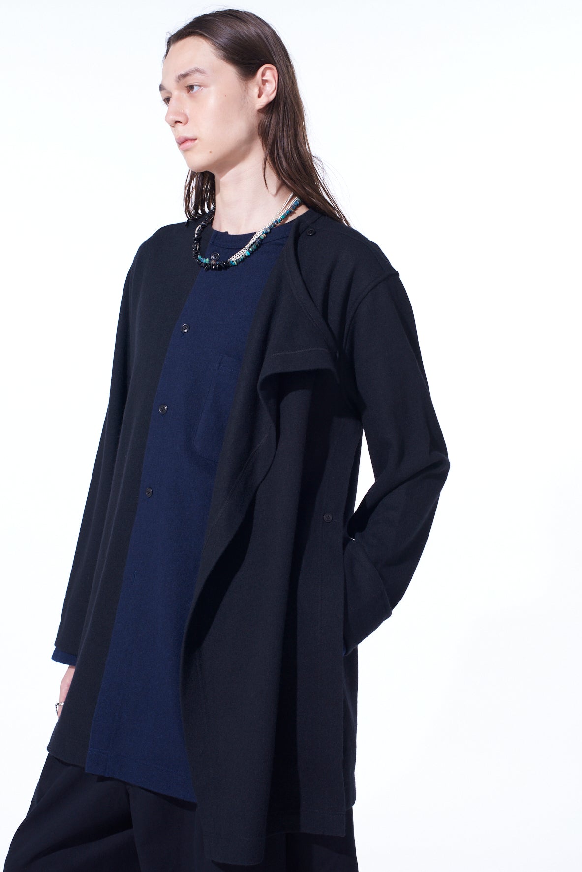 AIRY JERSEY FRONT LAYER BAND COLLER SHIRT