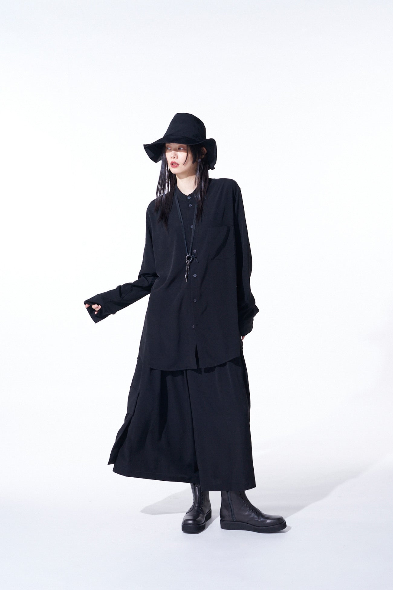 CREPE de CHINE LOOSE FIT STAND COLLAR SHIRT