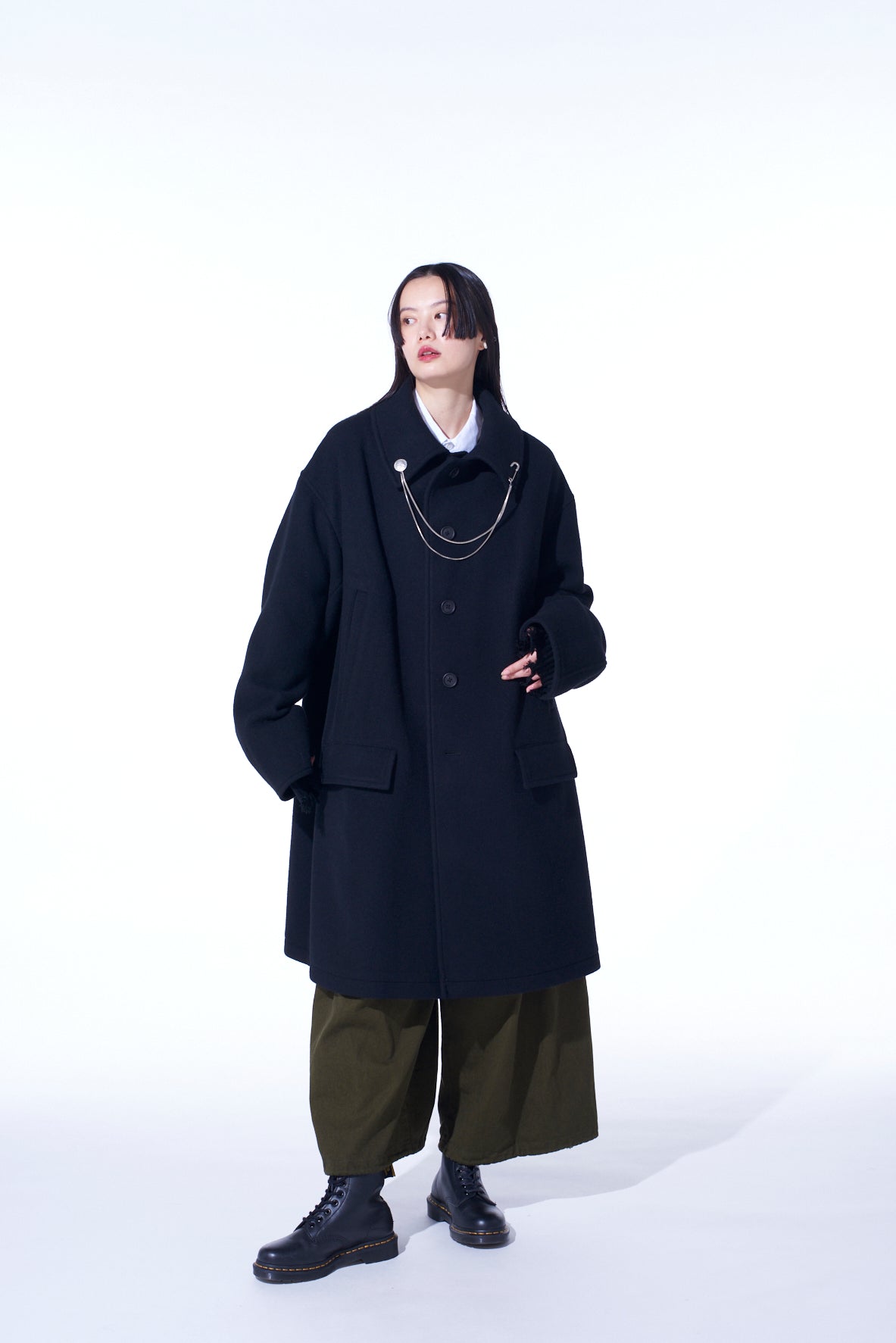 DOUBLE-WEAVE MELTON OVERSIZED SOUTIEN COLLAR COAT