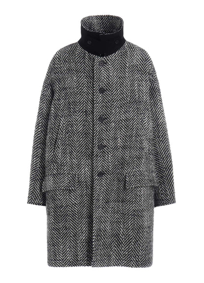 HERRINGBONE TWEED OVERSIZED SOUTIEN COLLAR COAT