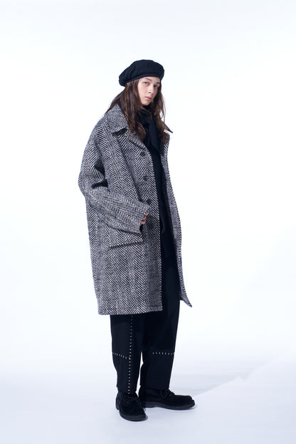 HERRINGBONE TWEED OVERSIZED SOUTIEN COLLAR COAT