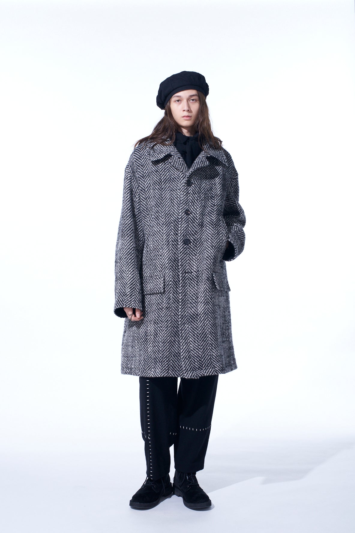 HERRINGBONE TWEED OVERSIZED SOUTIEN COLLAR COAT