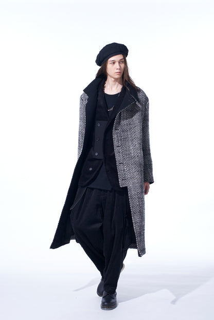 HERRINGBONE TWEED STAND COLLAR COAT