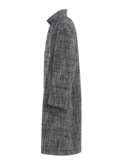 HERRINGBONE TWEED STAND COLLAR COAT