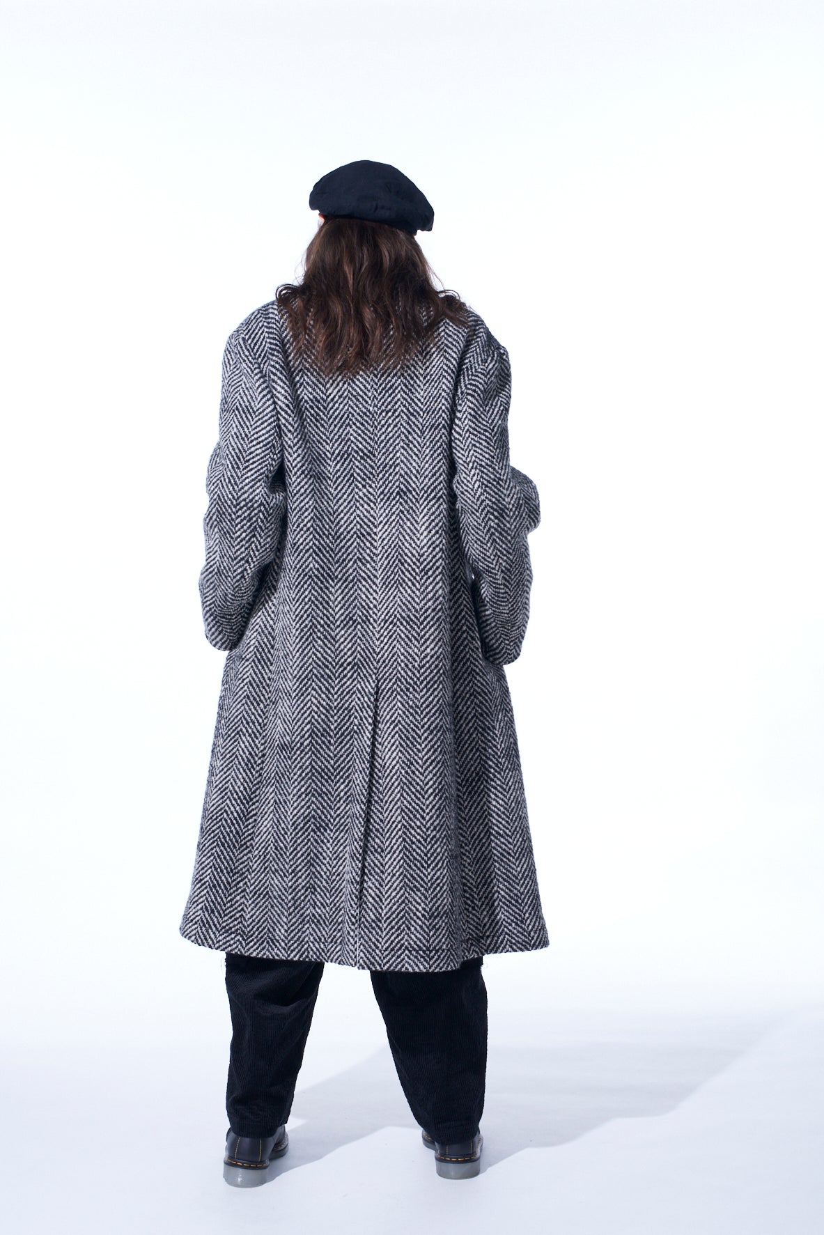 HERRINGBONE TWEED STAND COLLAR COAT