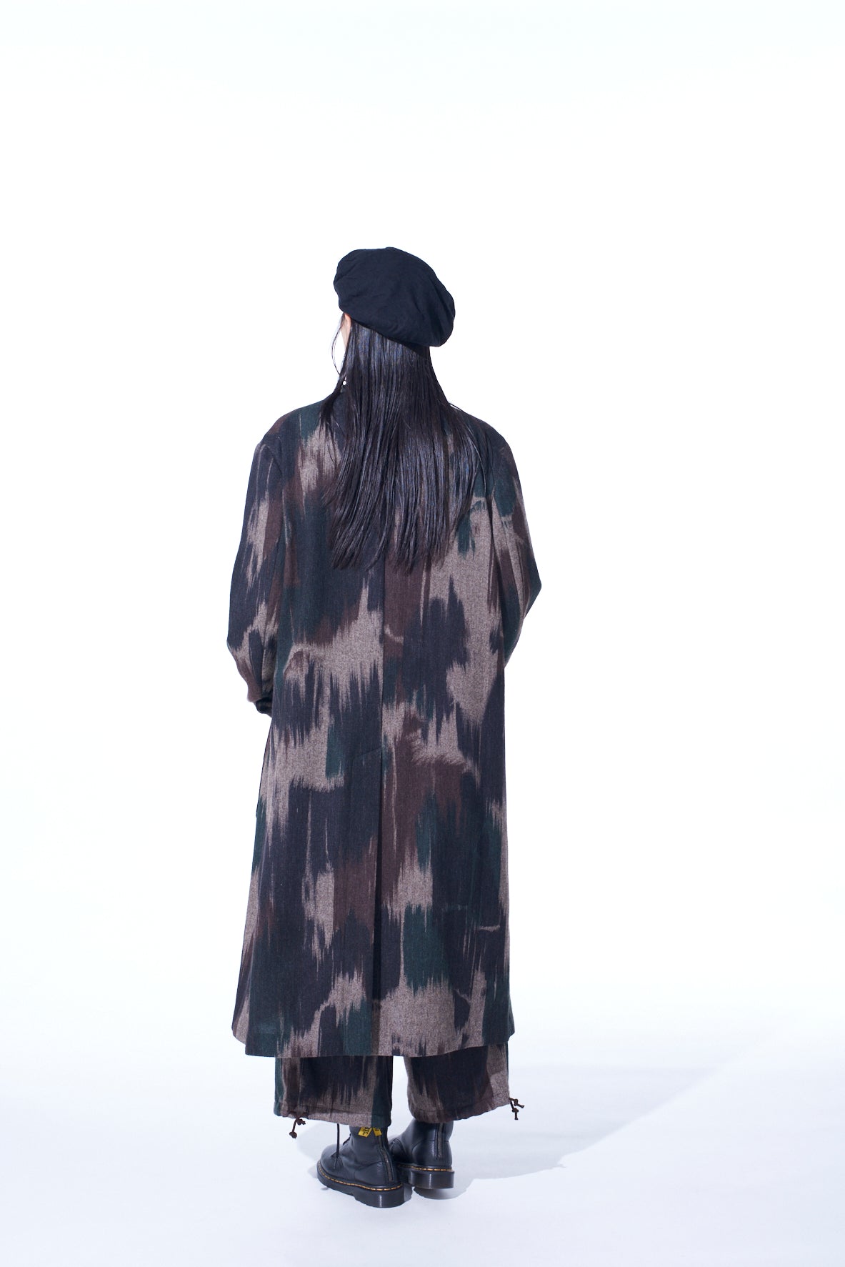 CAMOUFLAGE TWEED DOUBLE-BREASTED SNAP BUTTON LONG COAT