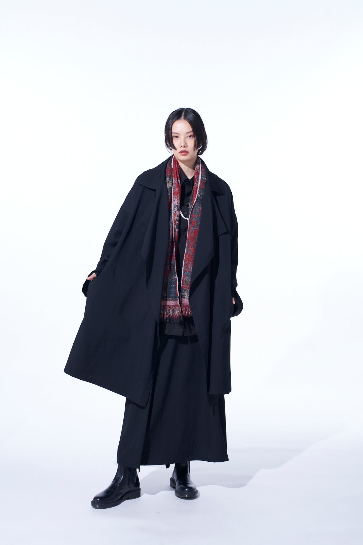 WASHER WOOL GABARDINE FLAME DOUBLE DRAPE COAT