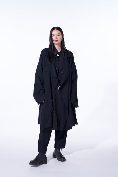 WASHER WOOL GABARDINE FLAME DOUBLE DRAPE COAT