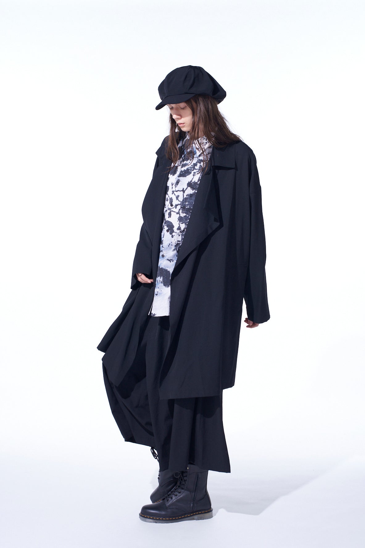 WASHER WOOL GABARDINE FLAME DOUBLE DRAPE COAT