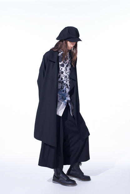 WASHER WOOL GABARDINE FLAME DOUBLE DRAPE COAT