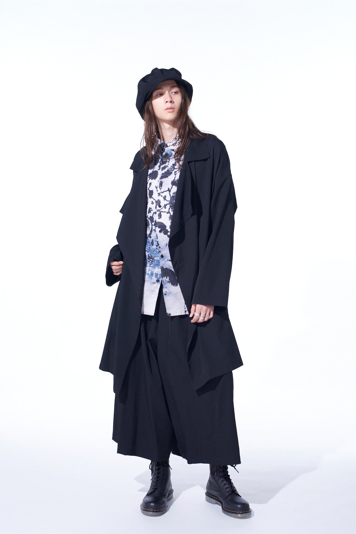 WASHER WOOL GABARDINE FLAME DOUBLE DRAPE COAT