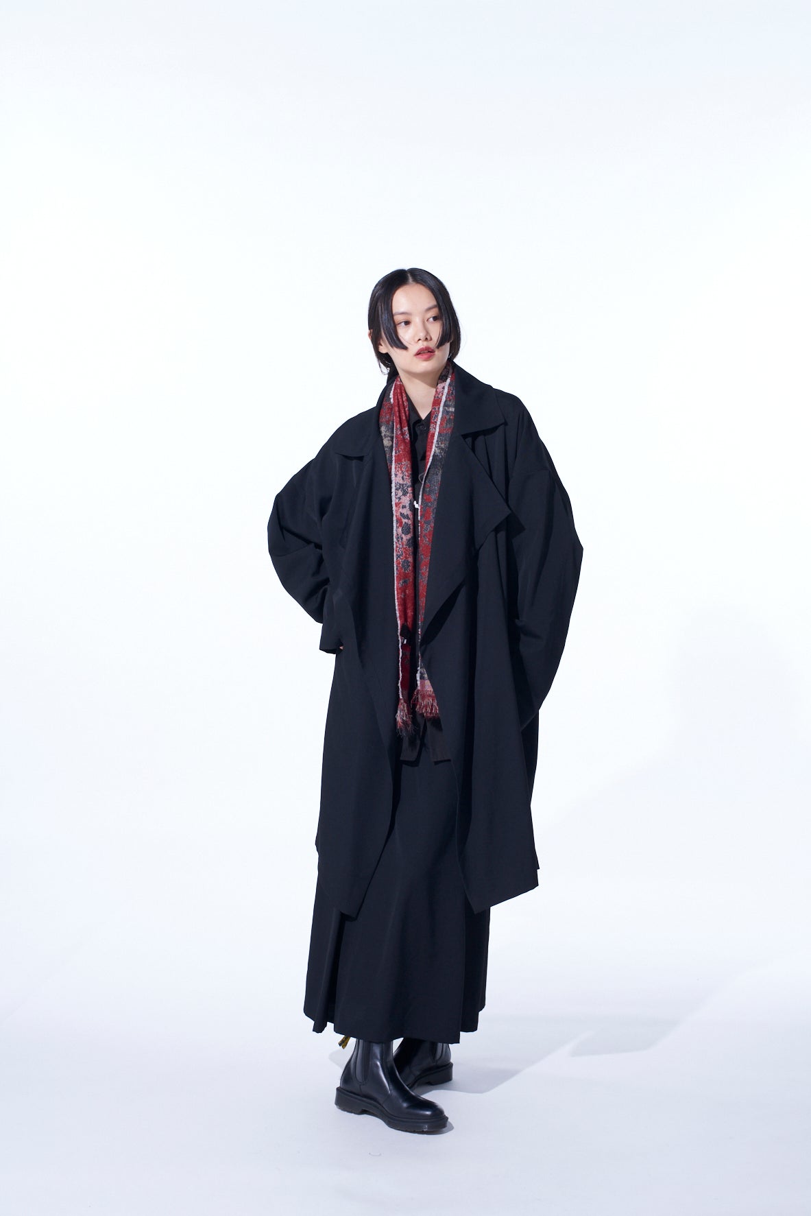 WASHER WOOL GABARDINE FLAME DOUBLE DRAPE COAT