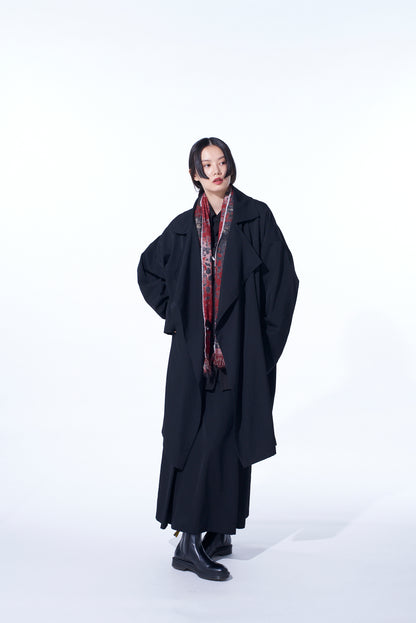 WASHER WOOL GABARDINE FLAME DOUBLE DRAPE COAT